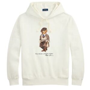 🐻🐻Polo Ralph Lauren Cream Polo Bear herringbone Hoodie sweatshirt XXL